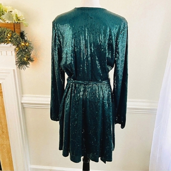 RESERVED Cara Santana x Nine West Womens Long Sleeve Sequin Faux-Wrap Emerald - Picture 4 of 7